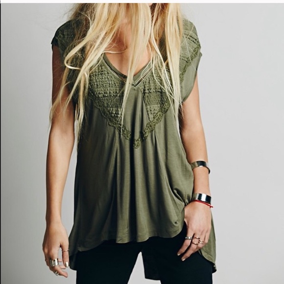 Free People Tops - Free People Abigail Olive Lace Tee